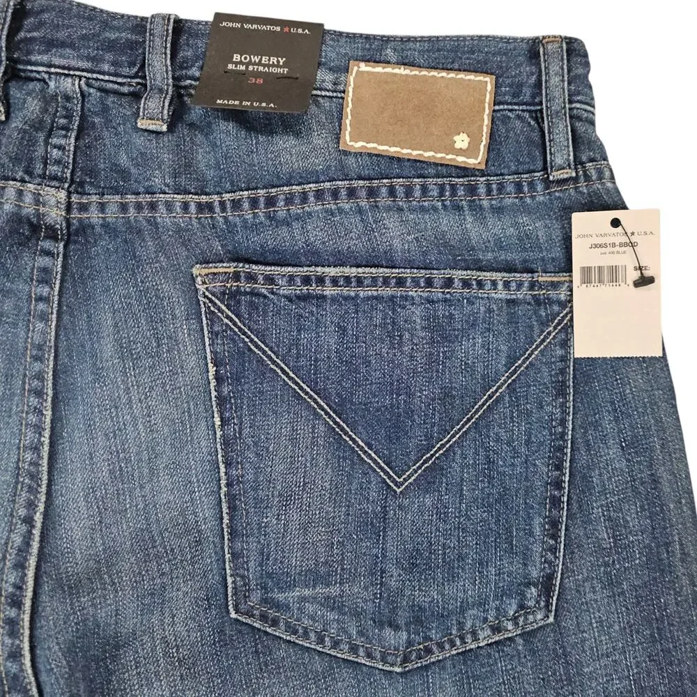 NWT John Varvatos Jeans Mens Size 38 Bowery Slim Straight Leg Casual Medium Wash